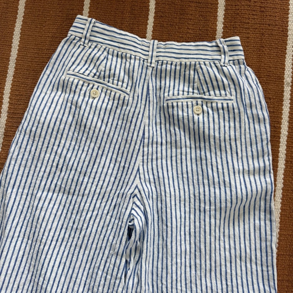 Madewell The Harlow Wide-Leg Pant 100% Linen Blue White Stripe - Picture 9 of 10
